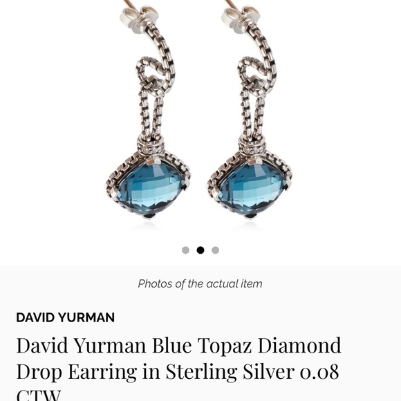 David Yurman Blue Topaz Diamond Elegant Silver and  Drop Earrings - Picture 2 of 6